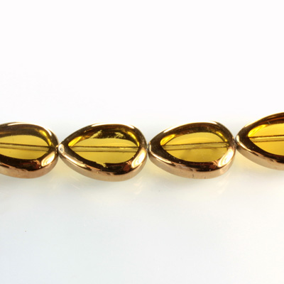 Glass Fire Polished Table Cut Window Bead - Pear 18x12MM SMOKE TOPAZ with METALLIC COATING