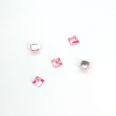 Plastic Flat Back Foiled Rose Cut Rhinestone - Square 04x4MM ROSE