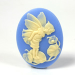 Plastic Cameo - Fairy with Ladybug  Oval 40x30MM IVORY ON BLUE