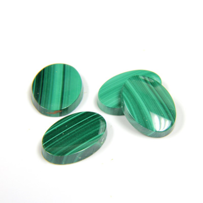 Gemstone Flat Back Single Bevel Buff Top Stone - Oval 14x10MM MALACHITE