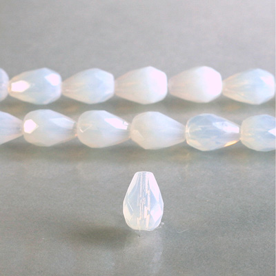 Czech Glass Fire Polish Bead - Pear 10x7MM WHITE OPAL
