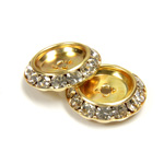 Czech Rhinestone Rondelle Shrag Flat Back Setting - Round 20MM outside w 13mm Recess CRYSTAL-GOLD