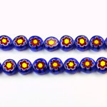 Glass Millefiori Bead - Flat Round 08x4MM BLUE WHITE RED YELLOW (15)