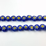 Glass Millefiori Bead - Flat Round 06x3MM BLUE WHITE YELLOW (20)