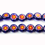 Glass Millefiori Bead - Flat Round 10x4MM BLUE WHITE RED YELLOW (15)
