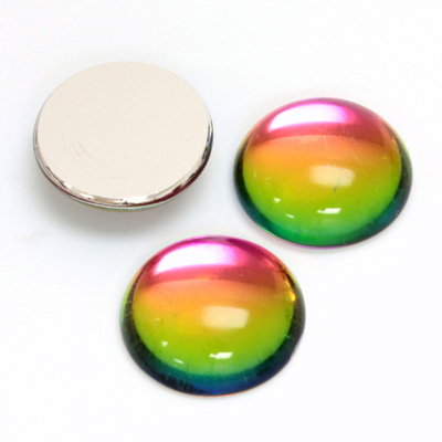 Glass Medium Dome Foiled Cabochon - Round 18MM Coated IRIDIS