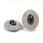 Glass Flat Back Engraved Button Top Stone - Oval 24x16MM MARCASITE on JET