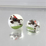 Glass Crystal Painting with Carved Intaglio Jumping Horse Round 13MM NATURAL on CRYSTAL