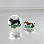 Glass Crystal Painting with Carved Intaglio Scotty - Round 13MM NATURAL on CRYSTAL