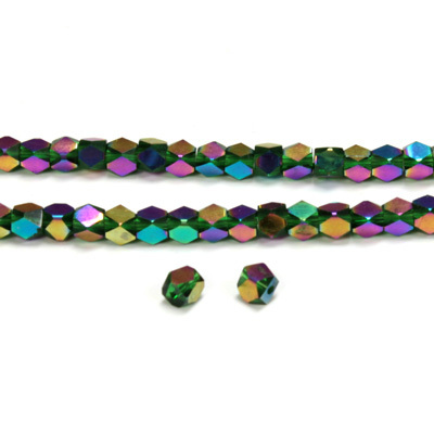 Cut Crystal Bead - Cube 4x4MM EMERALD IRIS