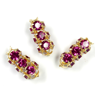 Preciosa Rhinestone Rondelle Crystal Tubes 16x7MM FUCHSIA/GOLD