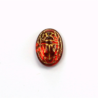 German Glass Flat Back Foiled Scarab with Gold Engraving - 14x10MM RUBY