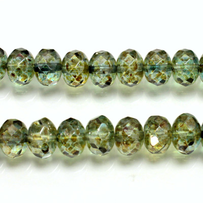 Czech Glass Fire Polish Bead - Rondelle Donut 09x6MM LUMI COATED GREEN