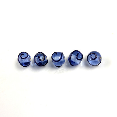 Czech Glass Lampwork Bead - Round 06MM SAPPHIRE with Swirl Design