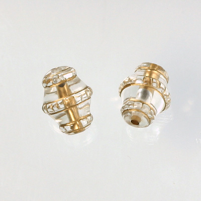 Plastic Engraved Bead - Barrel 16x12MM GOLD on CRYSTAL