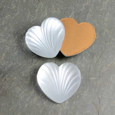 Glass Cabochon Ribbed Foiled Heart 18MM MATTE CRYSTAL