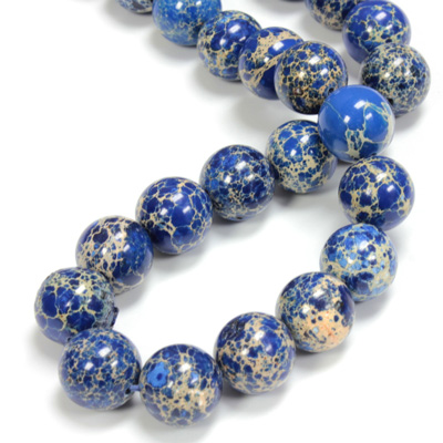 Gemstone Bead - Smooth Round 12MM SEA SEDIMENT JASPER DYED LAPIS