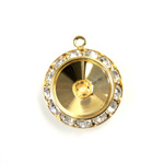 Czech Rhinestone Rondelle Shrag Rivoli Back Setting - Round with Loop 20MM CRYSTAL-GOLD