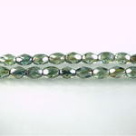 Czech Glass Fire Polish Bead - Oval 06x4MM LUMI COATED GREEN