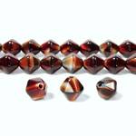 Czech Pressed Glass Bead - Smooth Bicone 08MM TIGEREYE RED