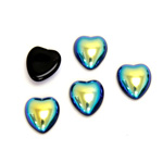 Glass Medium Dome Cabochon - Coated Heart 10x9MM JET AB