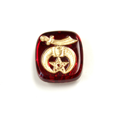 Glass Flat Back Intaglio Shriner Cushion Antique 16x14MM GOLD ON RUBY Foiled