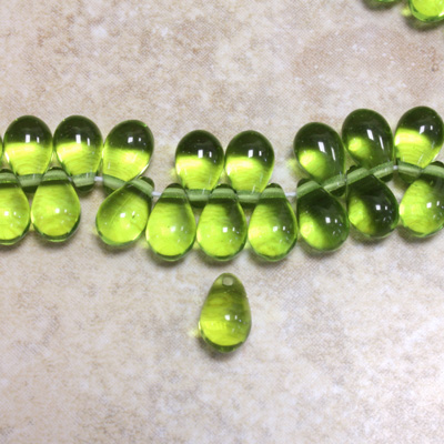 Czech Pressed Glass Pendant - Smooth Drop 9x6MM OLIVINE