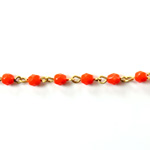 Linked Bead Chain Rosary Style with Glass Fire Polish Bead - Round 4MM ORANGE-Brass