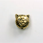 Metalized Plastic Engraved Bead - Cat Face 12MM ANT GOLD