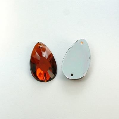 Plastic Flat Back 2-Hole Foiled Sew-On Stone - Pear 22x11MM SMOKE TOPAZ