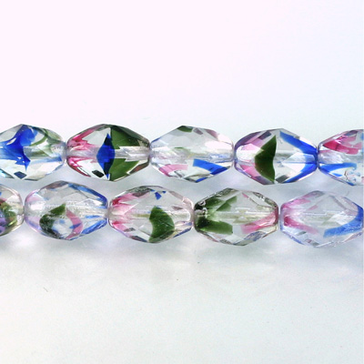 Czech Glass Fire Polish Bead - Oval 11x8MM STRIPED CRYSTAL