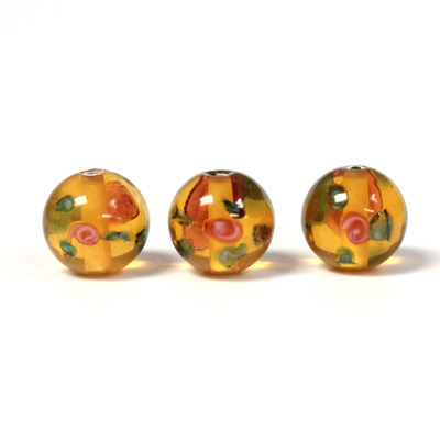 Czech Glass Lampwork Bead - Smooth Round 10MM Flower ON TOPAZ
