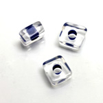 Plastic Bead - Color Lined Smooth Large Hole Square 6x12MM CRYSTAL BLUE LINE