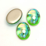 Glass Medium Dome Foiled Cabochon - Coated Oval 18x13MM PERIDOT AB