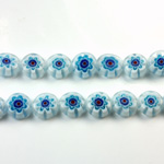 Glass Millefiori Bead - Flat Round 08x4MM WHITE AQUA BLUE RED (16)