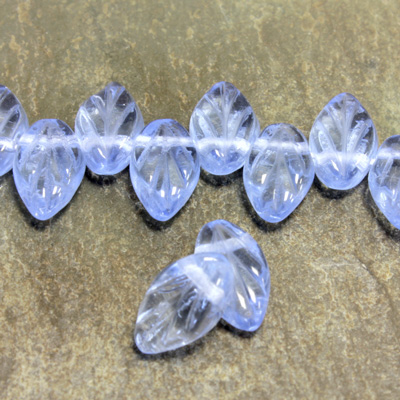 Czech Pressed Glass Engraved Pendant - Leaf 11x7MM LT SAPPHIRE
