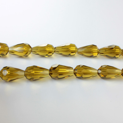Chinese Cut Crystal Bead - Pear 11x7MM OLIVINE