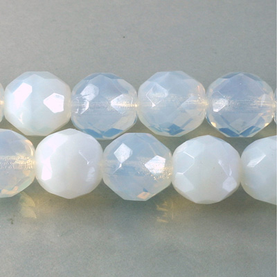 Czech Glass Fire Polish Bead - Round 12MM WHITE OPAL