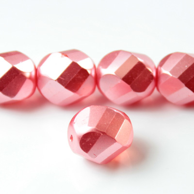 Czech Glass Fire Polished Bead - Twisted 14MM PEARL ROSE CRYSTAL