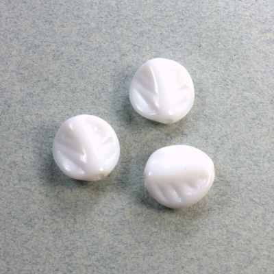 Plastic Engraved Bead - Opaque Leaf 13MM CHALKWHITE
