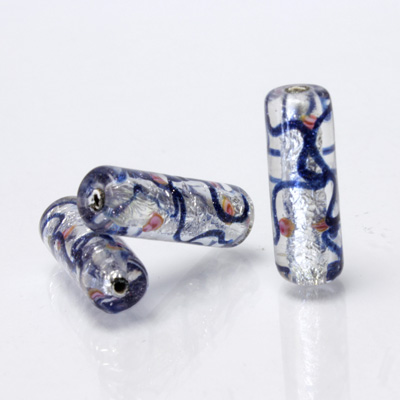 Glass Lampwork Bead - Tube Smooth 22x7MM CRYSTAL SWIRL