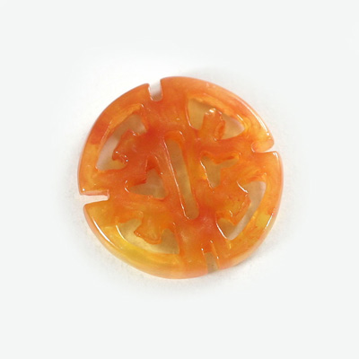 Plastic Oriental Carved Series Round Pendant 25MM AMBER