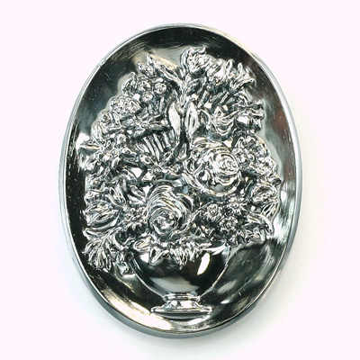 Glass Cameo Flowers in Vase - Oval 40x30MM HEMATITE