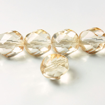 Czech Glass Fire Polished Bead - Twisted 12MM COATED SMOKE TOPAZ