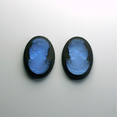 German Glass Cameo Woman Oval 18x13MM MATTE SAPPHIRE ON JET