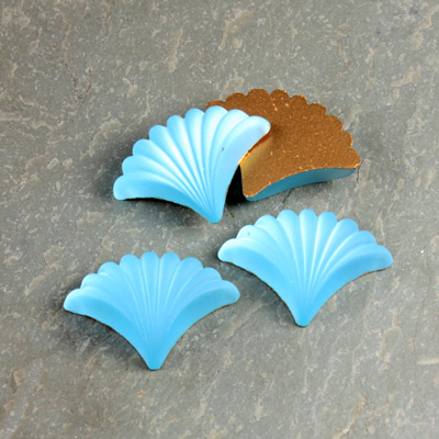 Glass Cabochon - Fan/Shell Shape 19x14MM MATTE AQUA Foiled