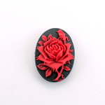 Plastic Cameo - Rose Flower Oval 18x13MM RED ON BLACK
