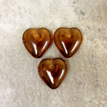 Czech Pressed Glass Pendant - Smooth Puff Heart 12MM SMOKE TOPAZ