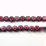 Glass Millefiori Bead - Flat Round 06x3MM LILAC WHITE RED (42)