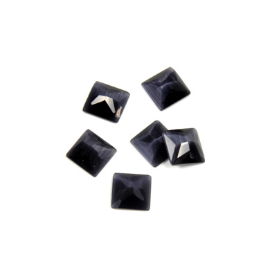 Fiber-Optic Flat Back Stone - Faceted checkerboard Top Square 6x6MM CAT'S EYE GREY